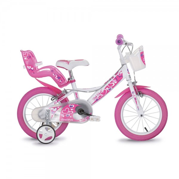 bicicletta bimba ruota 14 rosa e bianca - dino bikes