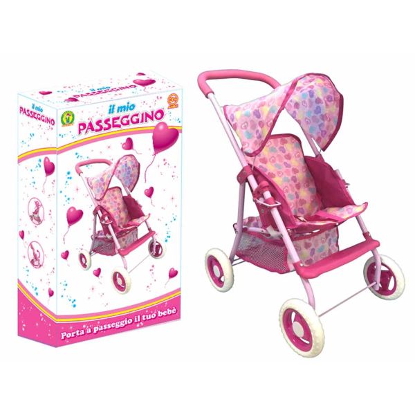DeAO Set Passeggino Per Bambole Con Bambola 30 Cm E 17 Accessori - Tappetino, Borsa, Vasino - Regalo Gioco Di Finzione Per Bambine 3+ Anni - Rosso