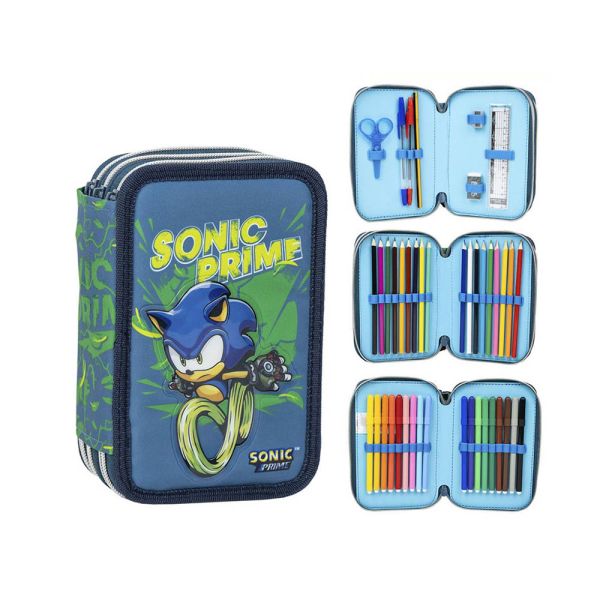 Astuccio SONIC 3 Piani Completo - Con Penne, Matite, Forbici E Omaggio Portachiave, Multicolore - Foto 7