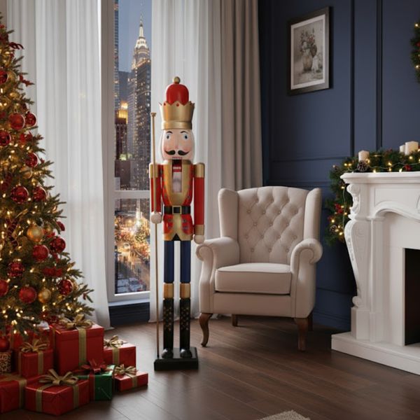 Schiaccianoci Gigante In Legno Decorativo – Altezze 1.2m, 1.5m, 1.8m, Design Da Soldato Rosso, Per Natale E Eventi